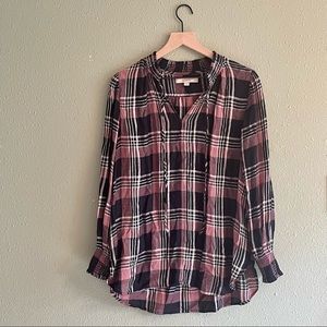 LOFT| Longsleeve Tunic Top Plaid Large Petite
